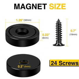 DIYMAG 12Pcs Neodymium Round Base Cup Magnet,Strong Rare Earth Magnets with Heavy Duty Countersunk Hole and Stainless Screws for Refrigerator Magnets Office Craft 1.26 inch (Black)