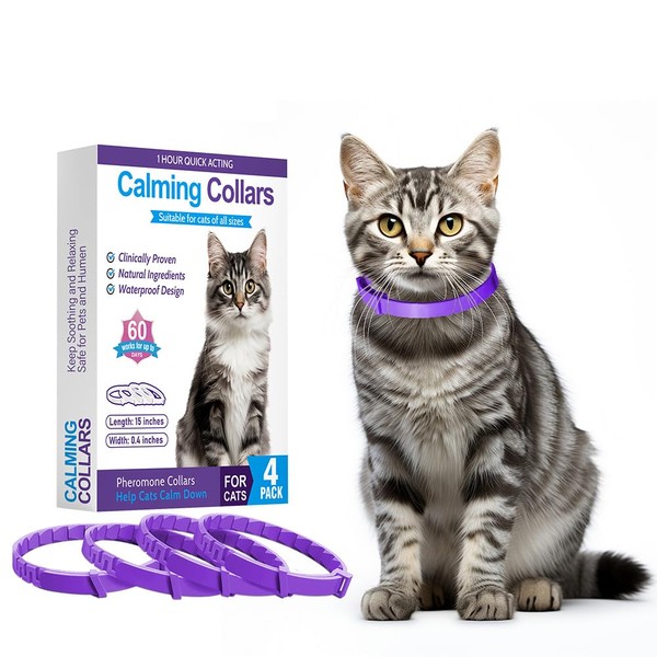 4 Pack Cat Calming Collar, Efficient Anxiety Relief, 38cm Adjustable