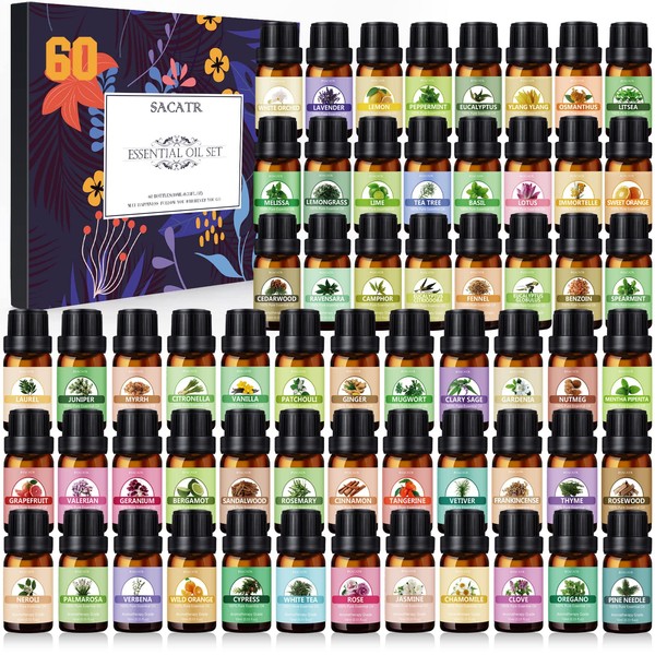 Essential Oil Set - Essential Oils - Pure Essential Oils - Perfect for Diffuser, Massage, Soap, Candle, Bath Bombs Making, 60x10ml(0.33fl.oz)