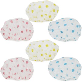 com-four® 6 x Waterproof Shower Caps to Protect Hairstyle, Flexible Shower Caps with Elastic Band with Various Designs, Diameter 22 x 12 cm - [Selection Varies] (Flowers - 06 Pieces)