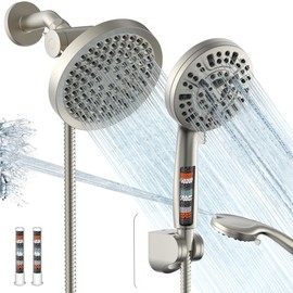 UltrTxenova Shower Head with Handheld Spray Combo,6" High Pressure Rain ShowerHead,5" Dual Double Handheld Shower Head with 10-Mode 78" Hose Brushed Nickel