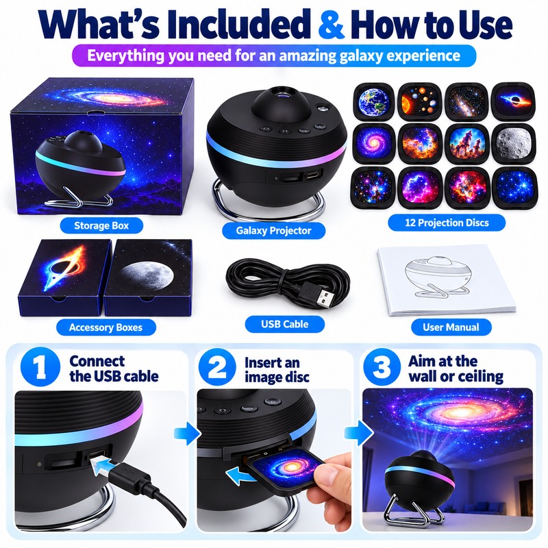 13-in-1 Galaxy Projector for Bedroom – Rotating Ultra-Clear Space &