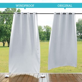 RYB HOME Windproof Outdoor Curtains with Weighted Bags, Thermal Insulated Blackout Curtains Waterproof Weather Resist for Patio Porch Gazebo Pergola, 52" Wide x 108" Long, 2 Panels, Greyish White