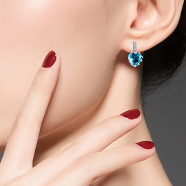 Uloveido Dainty Red & Blue Cubic Zirconia Love Heart Lever Back Solitaire Earrings Rose Gold Plated Fashion Ear Jewelry HE515, Brass Cubic Zirconia, Cubic Zirconia