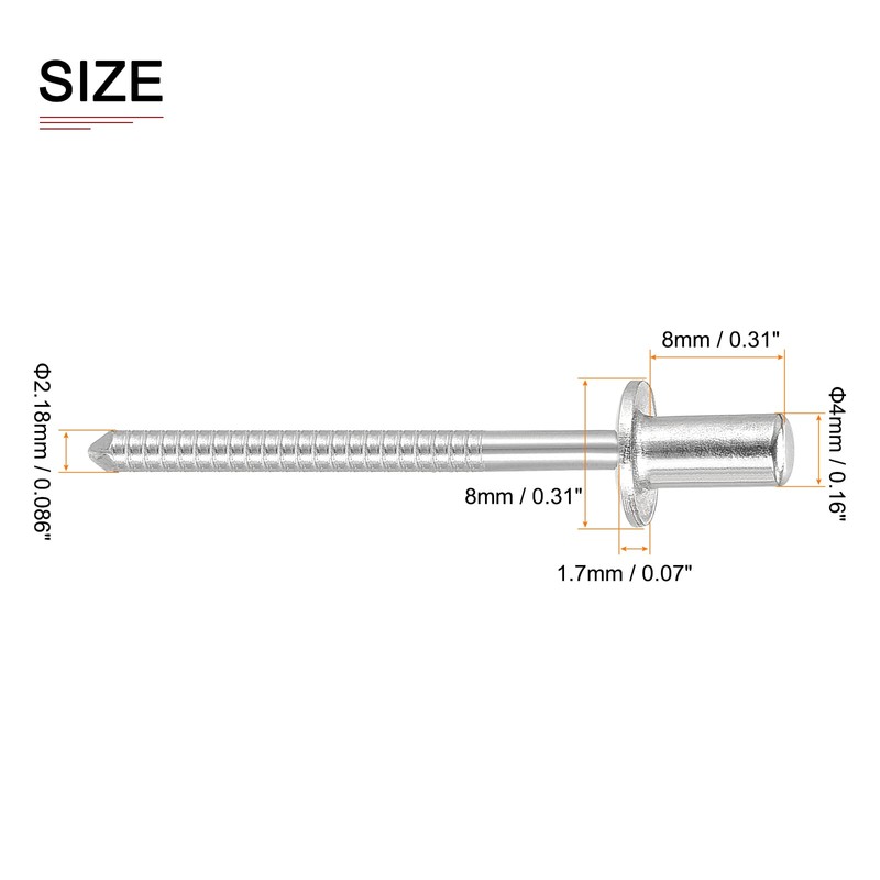 DTGN 4mm x 8mm (DXL) Blind Rivets - 25Pack -