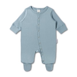 Hofbrucker Baby Pyjamas Made of 100% Organic Cotton, Cuddly Soft Long Sleeve Pyjamas with Feet, Breathable Newborn Romper for Boys and Girls, pigeon blue