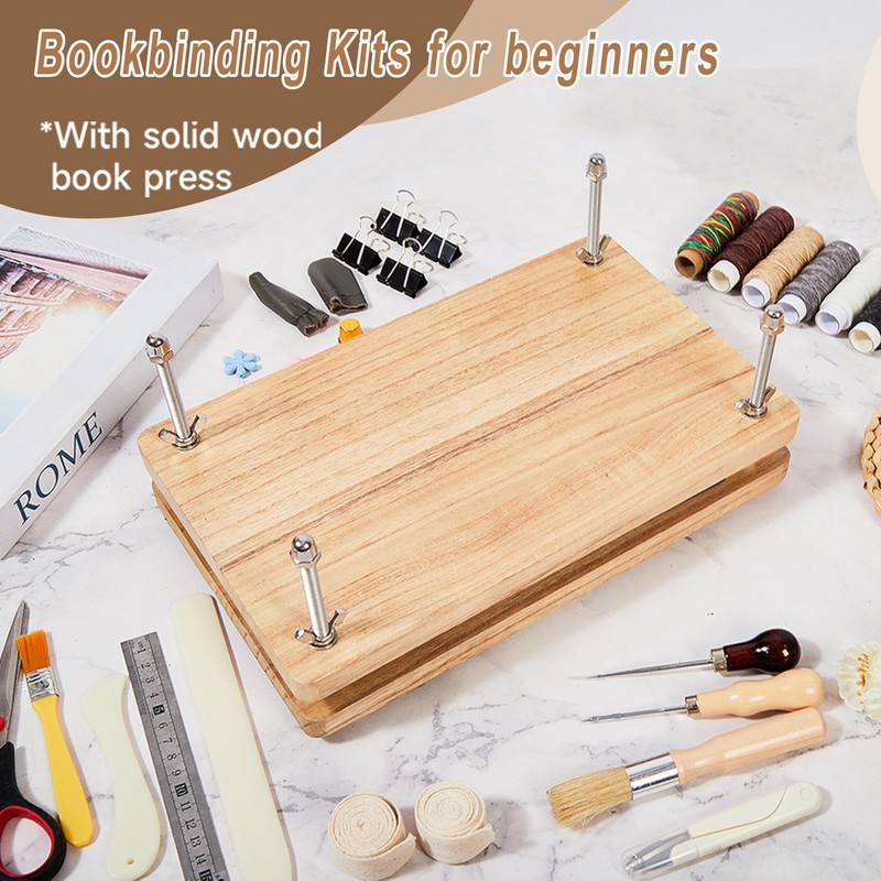 FUXAFU 50 Pcs Book Binding Kits, 13"x7.9" Inch Wooden Book