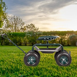 kinbor Rolling Garden Scooter Garden Cart Seat with Wheels and Tool Tray, 360 Swivel Seat, Green
