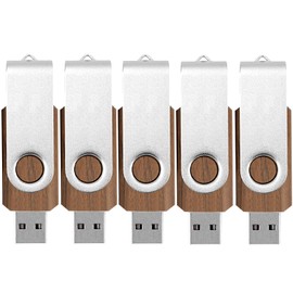 TATMOHIK Wooden USB Stick 8 GB Pack of 5 Wood USB Stick Memory 8 GB Pack of 5 Data Stick USB 3.0 Metal Swivel Clip USB Flash Drive Fast Speed Memory Stick (Walnut Wood, 8 GB USB 3.0, 5 Pieces)