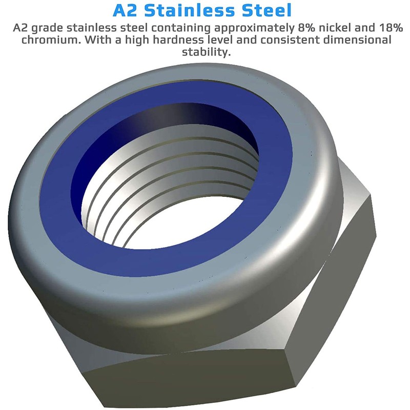 M8 Self-Locking Nuts (Pack of 10) Stainless Steel Hexagonal Stop