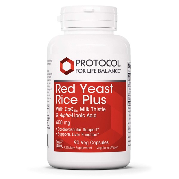 Protocol Red Yeast Rice Plus 600mg - ALA, CoQ10, Milk Thistle - Heart, Liver - 90 Veg Caps