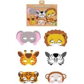 HENBRANDT 1 x Jungle Animal Paper Party Masks for Kids Pack of 12 Safari Animals Face Masks Fancy Dress Costume Kids Birthday Loot Bag Filler Party Favours for Boys and Girls