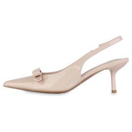 VAN HILL Women's Slings Pumps with Stiletto Heel Patent Bows, Beige (Beige Varnish)