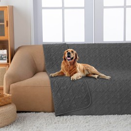 fuguitex Waterproof Dog Bed Cover Dog Blanket for Pet Furniture Bed Couch Sofa Reversible Linen Texture(68" 82",Dark Grey+ Dark Grey)