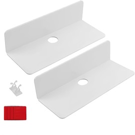 Pack of 2 White Wall Shelves, No Drilling, Acrylic Shelf Without Drilling, White Acrylic Shelf Wall, Wall Shelf, No Drilling, Floating Shelf, for Kitchen, Bathroom, Bedroom, Living Room, Office,