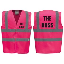 Brook Hi Vis UK Premium The Boss Hi Vis Funny Joke Vest - Reflective High Visibility Waistcoat for Workplace Humour, Pink or Yellow, Alpha, M, Regular, Regular, Standard, Pink