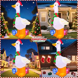 KOOY 6FT Christmas Inflatables Outdoor Decorations Goose with Gift Box, Blow up Yard Decorations with LED Light Up for Xmas,Outdoor Christmas Decorations for Yard Holiday Party Garden Lawn Décor