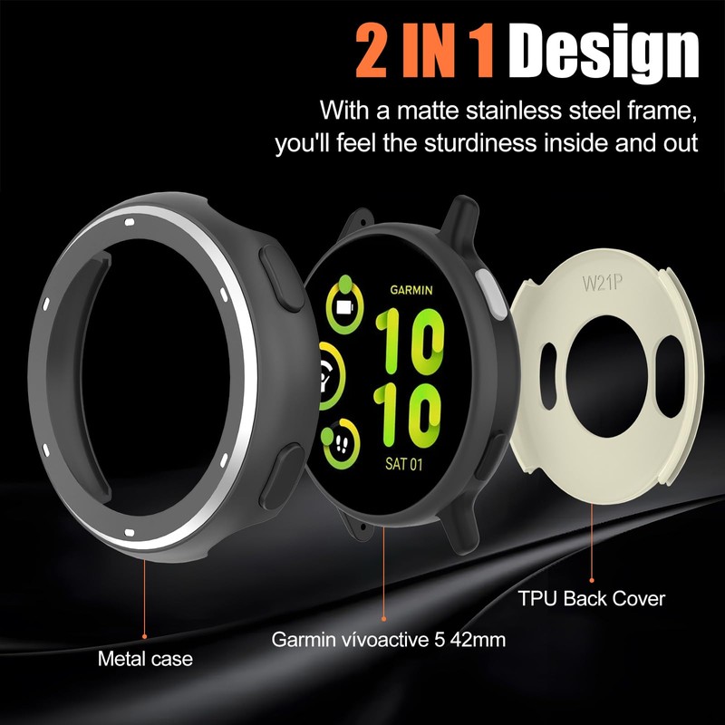 BEARDDO 2 in 1 Metal Case for Garmin Vivoactive 5