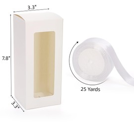 Mezchi 50 Pack Tumbler Gift Box with Window & Ribbon for Sublimation, Glass Cup Packaging for 12oz 16oz 20oz Drinking Jars, Wedding Bridal Shower Mother's Day Gifts Bulk Supplies (White)