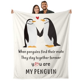 Penguin Blanket Gifts for Girlfriend Boyfriend, Romantic Valentines Day Gifts for Her Him Couples, Anniversary for Women Men Wife Husband, Soft Throw Blanket for Bed Couch, 60" X 50"
