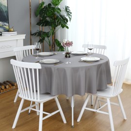 FOLINS&HOME Grey Round Tablecloth 48 Inch Waterproof Heavy Duty Wrinkle Free Polyester Fabric Table Cloth, Spillproof Washable Table Cover for Parties, Camping, Picnic, Banquet, Indoor and Outdoor Use