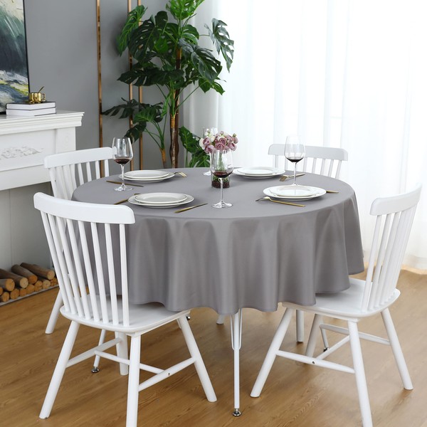 FOLINS&HOME Grey Round Tablecloth 48 Inch Waterproof Heavy Duty Wrinkle