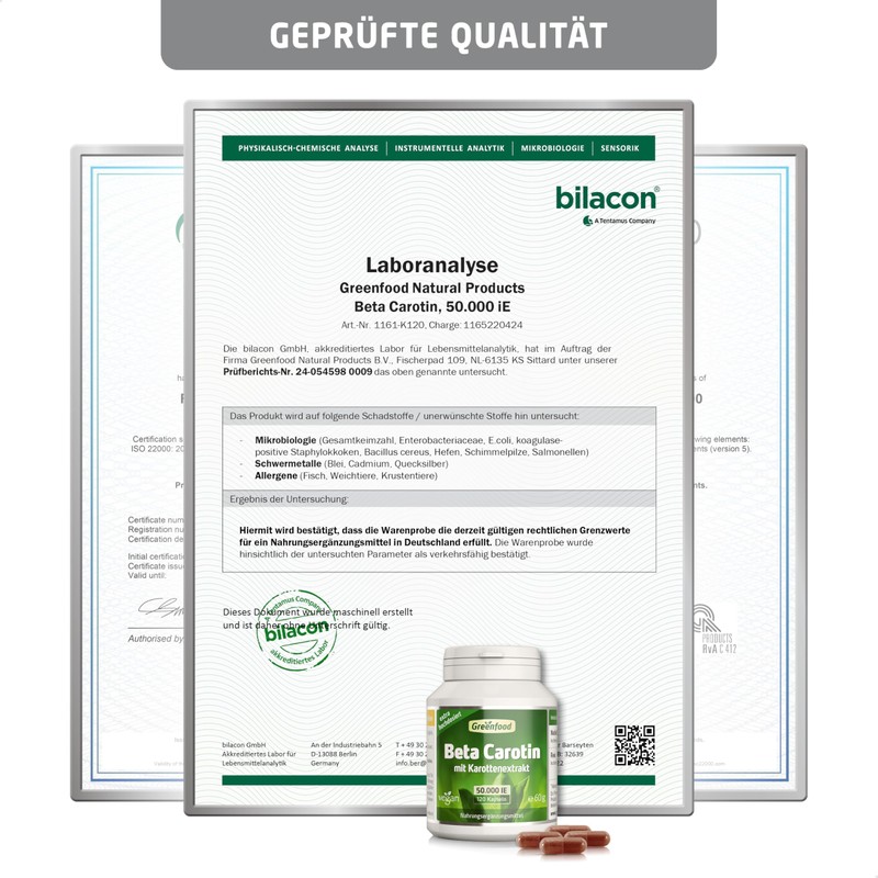 Greenfood Beta Carotene Capsules, 50,000 iE (30 mg), Vegi-Capsules, Extra