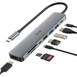 JESWO HUB USB C, 8 en 1 Adaptador USB C a HDMI 4K, 2*USB 3.0, USB 2.0, Lector Tarjeta SD/TF, 5Gbps USB C Datos Puerto, 100W PD Carga, para MacBook, MacBook Pro, Macbook Air, y Más Dispositivos Tipo C