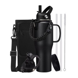 RRYFOUR 32oz 40oz Insulated Tumbler with Handle - Straw & Auto Spout Lid, Protective Boot, Stainless Steel Water Bottle with Carrier Bag, Leak-proof Coffee Tumbler, Water Flask Fit in Car Cup Holder