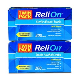 ReliOn - Hisopos de alcohol estériles, 200 unidades, (paquete de 2)