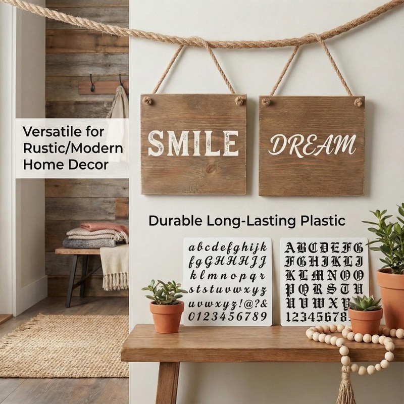 20 Pack Reusable Letter & Number Stencils, 20 Fonts for