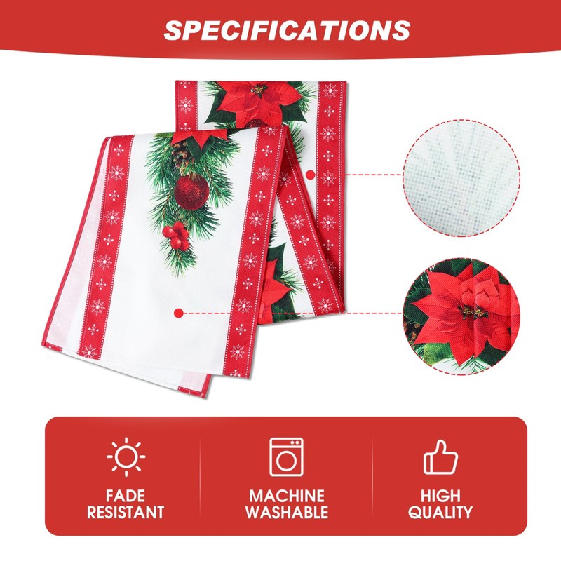 Christmas Table Runner Safflower, Red Linen Table Runner Tablecloth with