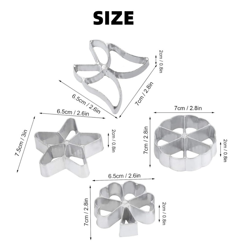 Set of 4 Traditional Dough Moulds, Rosette Iron Diving Shape,