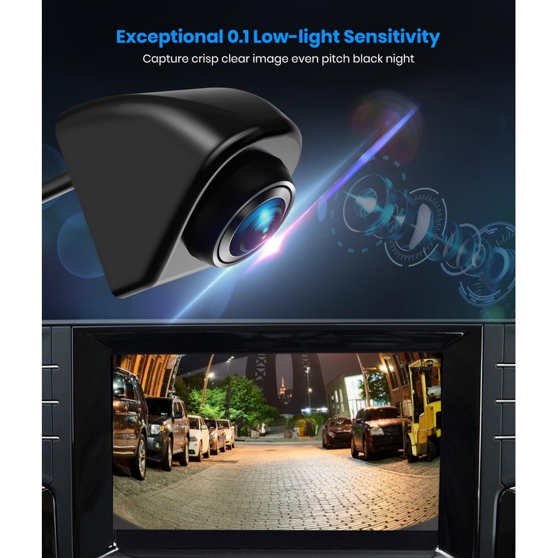 AUTO-VOX 180° Front/Backup Camera, OEM Mini Style, Screw-Free Easy Install,