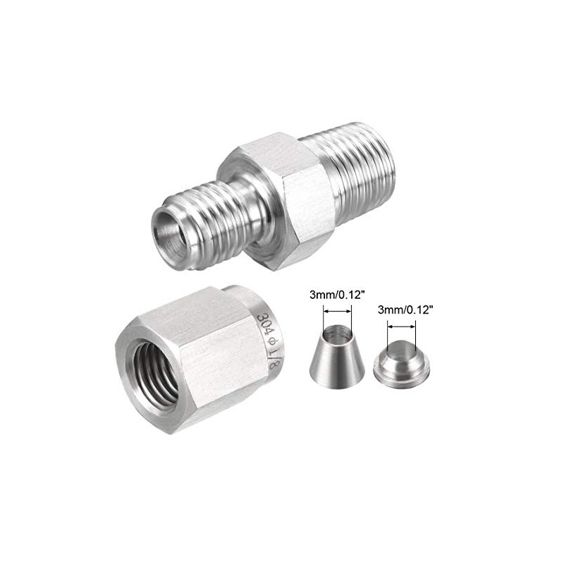 sourcing map Stainless Steel Compression Tube Fitting 1/8NPT Male x