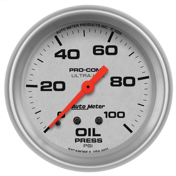 Auto Meter 4421 Ultra-Lite Mechanical Oil Pressure Gauge Regular, 2-5/8" (66.7mm)