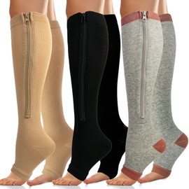 Wnicdvi Zipper Compression Socks Women & Men - 3Pairs 15-20mmHg Open Toe Compression Stocking suit for Walking,Running