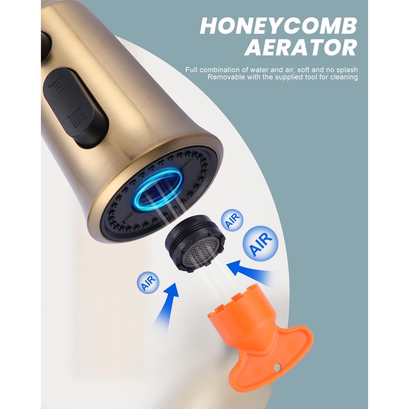 WOWOW Kitchen Faucet Head Replacement, 3 Function Pull Down Faucet