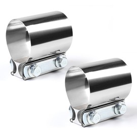 LALAGO Exhaust Clamp, Pack of 2 Stainless Steel Pipe Connectors, Exhaust Clamps with Double Clamp, Universal Corrosion-Resistant Exhaust Pipe Clamp for Exhaust Pipe (Diameter 51 mm / L: 76.2 mm)