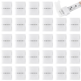 KIKOOD 30pcs 4 Pin 8mm LED Strip Light Connectors, Solderless RGB LED Light Strip Adapter, Gapless LED Strip Clip for SMD 3528 2835 Multicolor LED Strip Light, White, OF6757-M