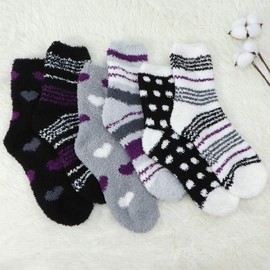 Calcetines de felpa para mujer, coloridos y cálidos, suaves, acogedores, para invierno, interiores, Violeta Negro