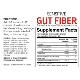 Sensitive Gut Fiber Supplement - Each Tub = 30 Scoops = 30 Day Supply - 6 Grams of Dietary Fiber Per Serving - with Galactomannan Guar Fiber, Baobab Fruit Powder (1 Tub)