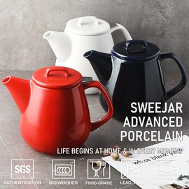 Sweejar Ceramic Teapot, Large Tea Pot with Stainless Steel Infuser, 40 Ounce, Blooming & Loose Leaf Teapot for Tea Lover, Gift, Family (White)