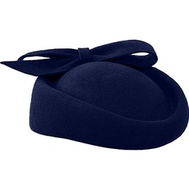 Wool Felt Vintage Fascinator Winter Women Elegant Pillbox Hat Bowknot Derby Church Hat Retro Fedoras, Navy Blue, Medium