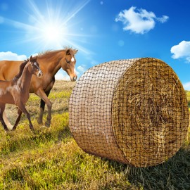 SST Round Bale Hay Net, 5x5 ft Hay Nets for Horses & Livestock - Slow Feeder Hay Nets with 2 inches Hole, Heavy Gauge Large Hay Net for Horses, Cattle, Sheep in Farms and Pastures