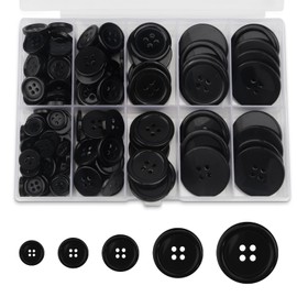 160PCS Black Buttons for Crafts Buttones, Round Assorted Button Replacement 4-Hole/5-Size Black-Buttons Mixed Sewing-Button for Coats, Shirts, Pants, Shorts, DIY (0.39"/0.5"/0.6"/0.8"/1 Inch)
