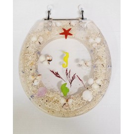 Aqua Glass Transparent Fish Aquarium Round Standard Size Toilet Seat with Cover Acrylic Sea - Sear Horse Clear