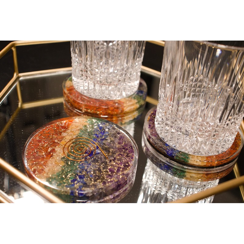 Chakra Orgonite Coaster - 9cm Wooden Base Non Slip with