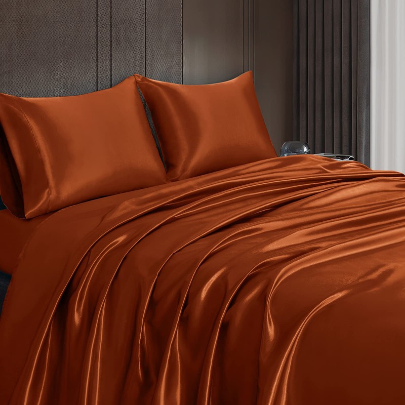 Homiest 4pcs Satin Sheets Set Luxury Silky Satin Bedding Set