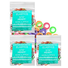 Conjunto de 3 paquetes de bandas elásticas ortodónticas de neopreno sin látex, 300 unidades, bandas elásticas intraorales de goma dental pesadas de 3/16 pulgadas (4.7 mm), fabricadas en EE. UU